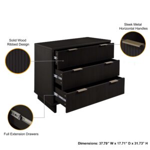 Manhattan Comfort 2-Piece Granville Modern Solid Wood Tall Chest and Standard Dresser Set in Black