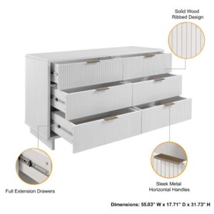 Manhattan Comfort 3-Piece Granville Modern Solid Wood Tall Narrow Chest, Double Dresser Set and Standard Dresser Set in White