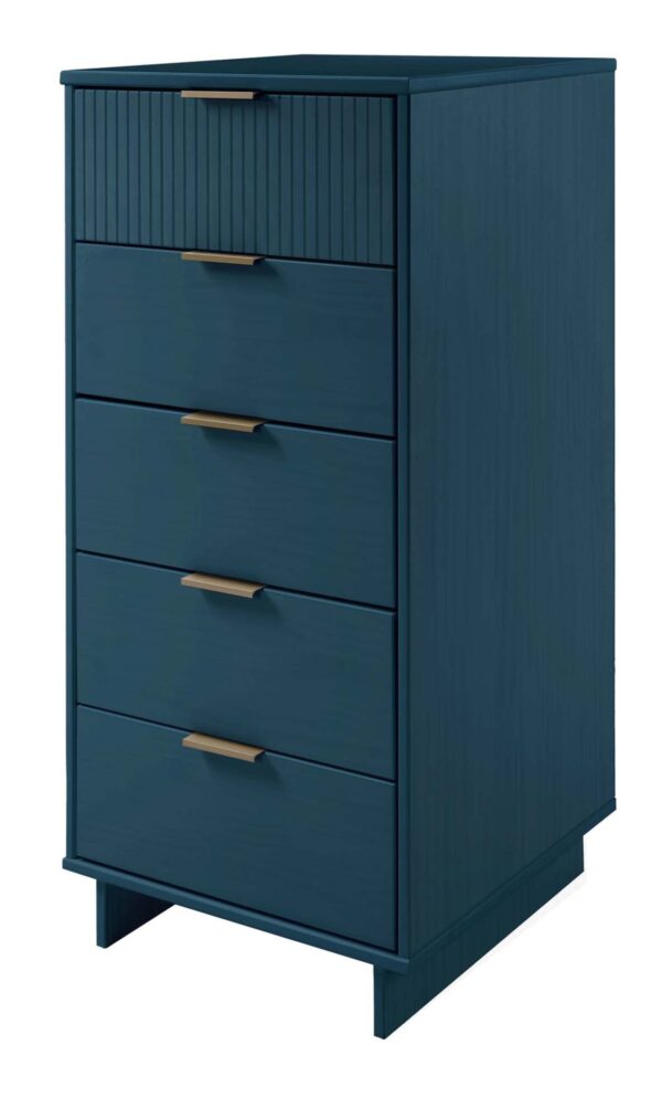 Manhattan Comfort 3-Piece Granville Modern Solid Wood Tall Narrow Chest, Double Dresser Set and Standard Dresser Set in Midnight Blue