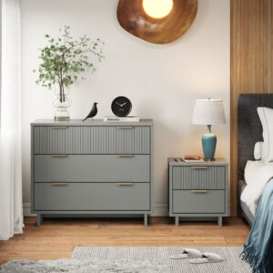 Manhattan Comfort 2-Piece Granville Modern Solid Wood Standard Dresser and Nightstand Set in Light Grey