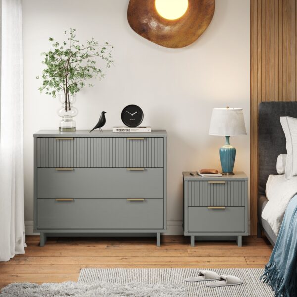 Manhattan Comfort 2-Piece Granville Modern Solid Wood Standard Dresser and Nightstand Set in Light Grey