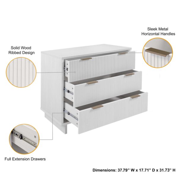 Manhattan Comfort 3-Piece Granville Modern Solid Wood Standard Dresser, Tall Narrow Chest and Nightstand Set in White