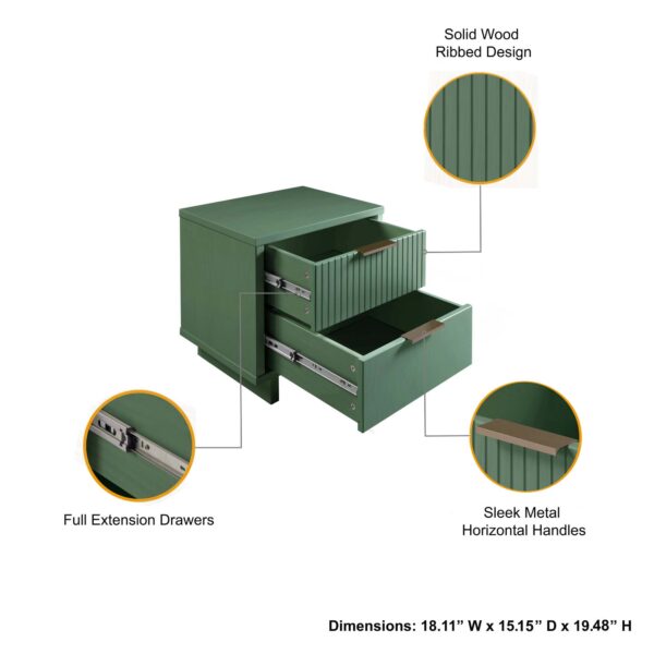 Manhattan Comfort 3-Piece Granville Modern Solid Wood Standard Dresser, Tall Narrow Chest and Nightstand Set in Sage Green