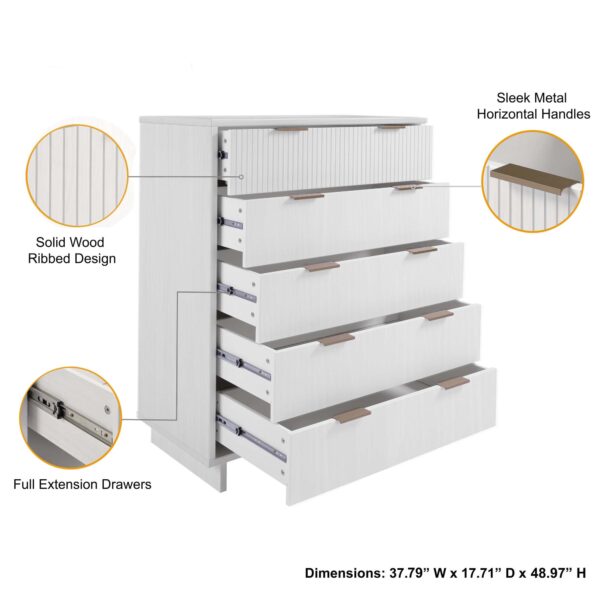 Manhattan Comfort 2-Piece Granville Modern Solid Wood Tall Chest and Double Dresser Set in White