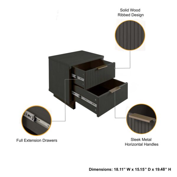 Manhattan Comfort 3-Piece Granville Modern Solid Wood Tall Narrow Chest, Double Dresser, and Nightstand Set in Dark Grey