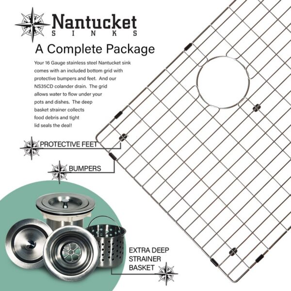 Nantucket Sinks ZR3219-16 Pro Series Large Rectangle Single Bowl Undermount Zero Radius Stainless Steel Kitchen Sink