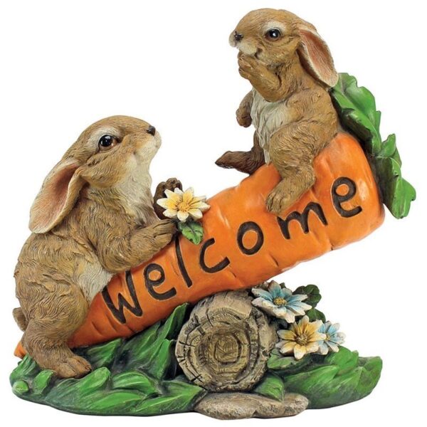 Design Toscano HF317387 10 1/2 Inch Bunny Bunch Welcome Sign Statue