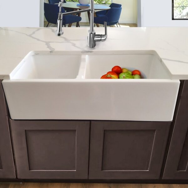 Nantucket Sinks Hyannis-36-DBL Cape 60/40 Double Bowl Farmhouse Apron Fireclay Sink