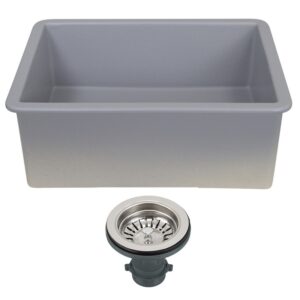 Nantucket Sinks ISFC24GR-SB1 Island 23 1/2 Inch Single Bowl Fireclay Dualmount Kitchen Sink - Matte Grey