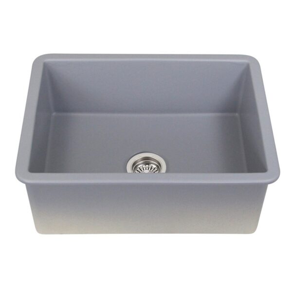 Nantucket Sinks ISFC24GR-SB1 Island 23 1/2 Inch Single Bowl Fireclay Dualmount Kitchen Sink - Matte Grey