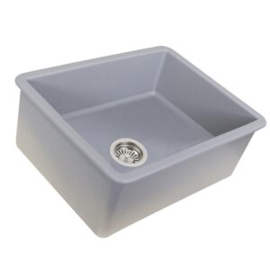 Nantucket Sinks ISFC24GR-SB1 Island 23 1/2 Inch Single Bowl Fireclay Dualmount Kitchen Sink - Matte Grey