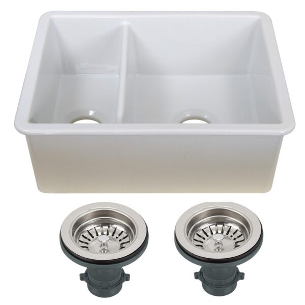 Nantucket Sinks ISFC24x18-DB2 Island 23 1/2 Inch Double Bowl Fireclay Dualmount Kitchen Sink