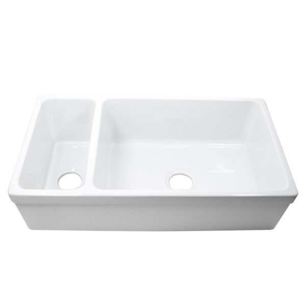 Nantucket Sinks ISFCGW35X19DBSO Island 35 1/2 Inch Double Bowl Fireclay Undermount and Apron Kitchen Sink - White