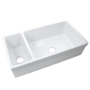 Nantucket Sinks ISFCGW35X19DBSO Island 35 1/2 Inch Double Bowl Fireclay Undermount and Apron Kitchen Sink - White