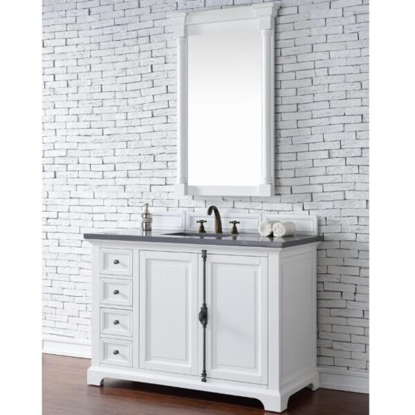 James Martin 238-105-V48-BW-3AF Providence 48 Inch Bright White Single Vanity with 3 cm Arctic Fall Solid Surface Top