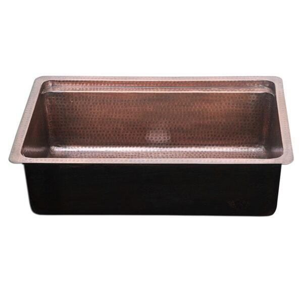 Nantucket Sinks KCH-PS-3220 Brightwork Collection 32 Inch Hand Hammerd Copper Prepstation Kitchen Sink with Acacia Wood Cutting Board