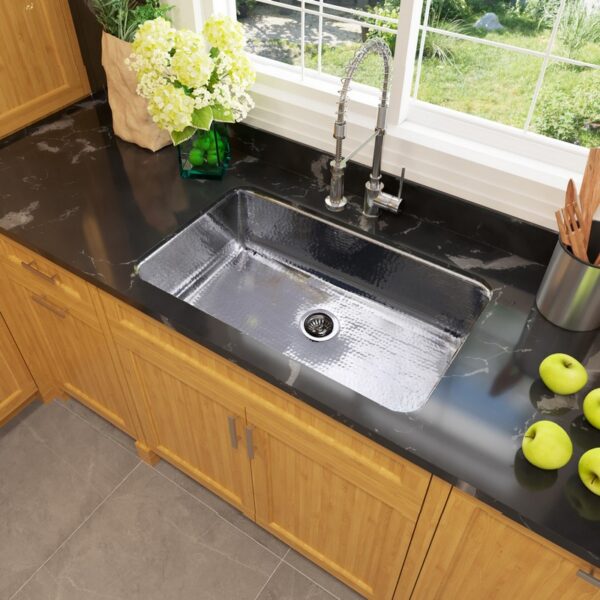 Nantucket Sinks KSSH3219-10 Brightwork Collection 32 Inch Hand Hammered Polished Stainless Steel Kitchen Sink