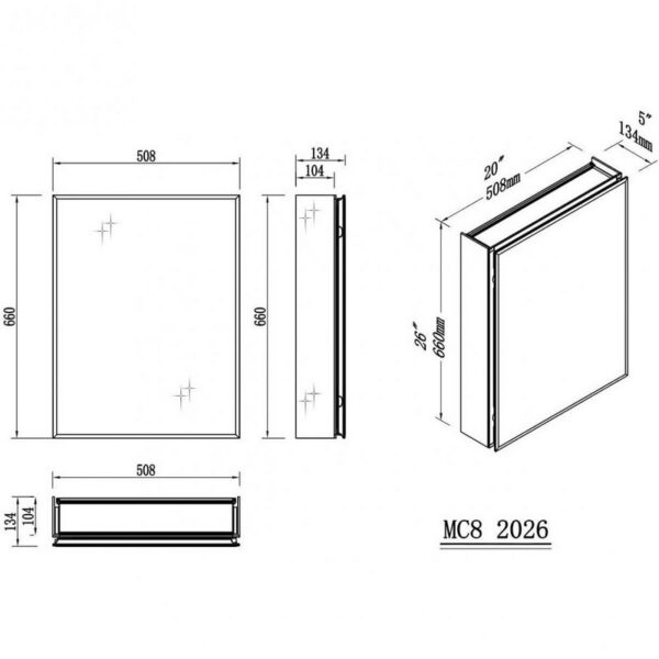 Blossom MC8 2026 20 W x 26 H Inch Aluminum Medicine Cabinet with Mirror