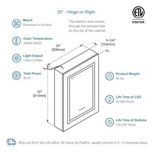 Blossom MCL2 2032 Asta 20 Inch LED Medicine Cabinet