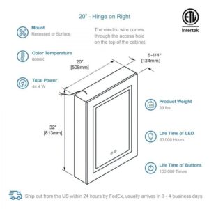 Blossom MCL4 2032 Vega 20 Inch LED Medicine Cabinet