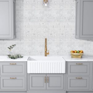 Altair MICM01-WH Burgos 11 3/4 Inch x 9 3/4 Inch Marble Mosaic Floor and Wall Tile - 11 Pieces