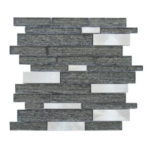 Altair MIGA09 Glena 11 3/4 Inch x 11 3/4 Inch Rectangular Laminated Glass Mosaic Mix Aluminum Wall Tile