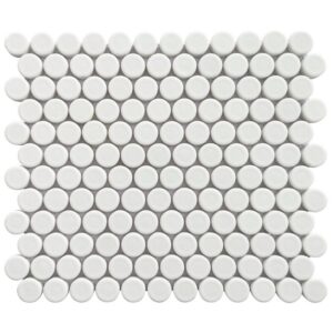 Altair MOGL03-WH Huelva 12 5/8 Inch x 11 Inch Glass Penny Mosaic Floor and Wall Tile - 11 Pieces