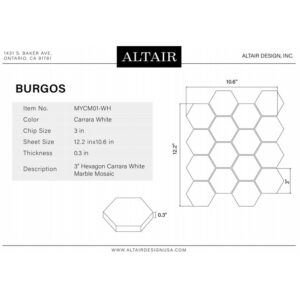 Altair MYCM01-WH Burgos 12 1/4 Inch x 10 5/8 Marble Mosaic Floor and Wall Tile - 11 Pieces