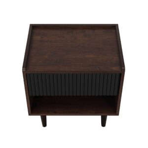 Manhattan Comfort Duane Modern Ribbed Nightstand with Full Extension Drawer in Dark Brown and Black