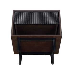 Manhattan Comfort Duane Modern Ribbed Nightstand with Full Extension Drawer in Dark Brown and Black