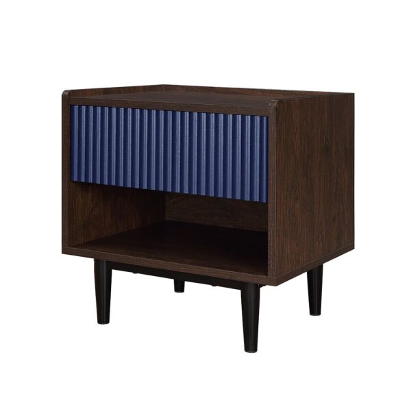 Manhattan Comfort Duane Modern Ribbed Nightstand with Full Extension Drawer in Dark Brown and Navy Blue