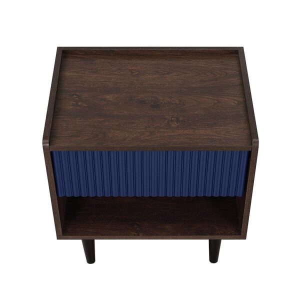 Manhattan Comfort Duane Modern Ribbed Nightstand with Full Extension Drawer in Dark Brown and Navy Blue