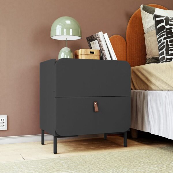 Manhattan Comfort Mid-Century Modern Bogardus Nightstand with 2 Drawers in Black