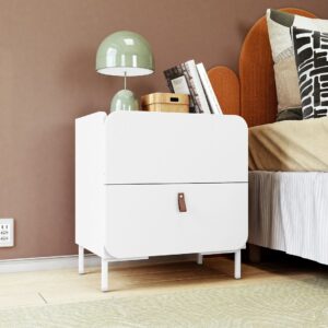 Manhattan Comfort Mid-Century Modern Bogardus Nightstand with 2 Drawers in White