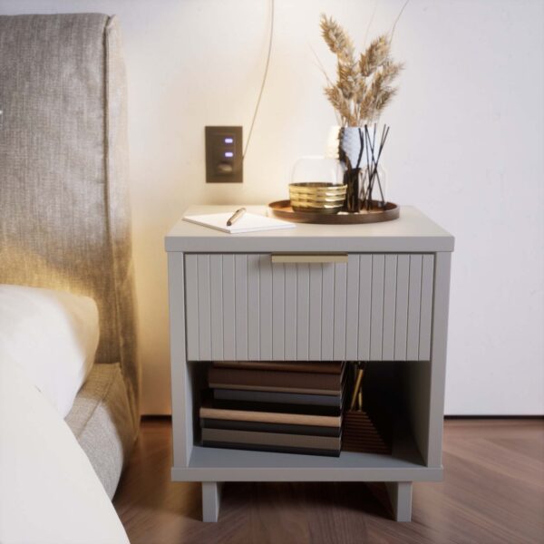 Manhattan Comfort Granville Modern Nightstand 1.0 with 1 Full Extension Drawers in Light Grey