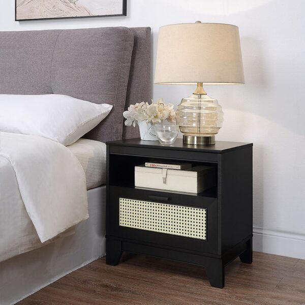 Manhattan Comfort Sheridan Modern Cane Nightstand in Black