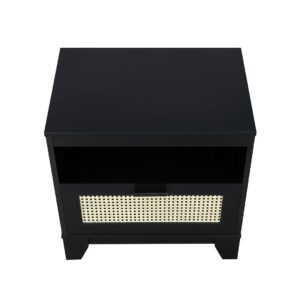 Manhattan Comfort Sheridan Modern Cane Nightstand in Black