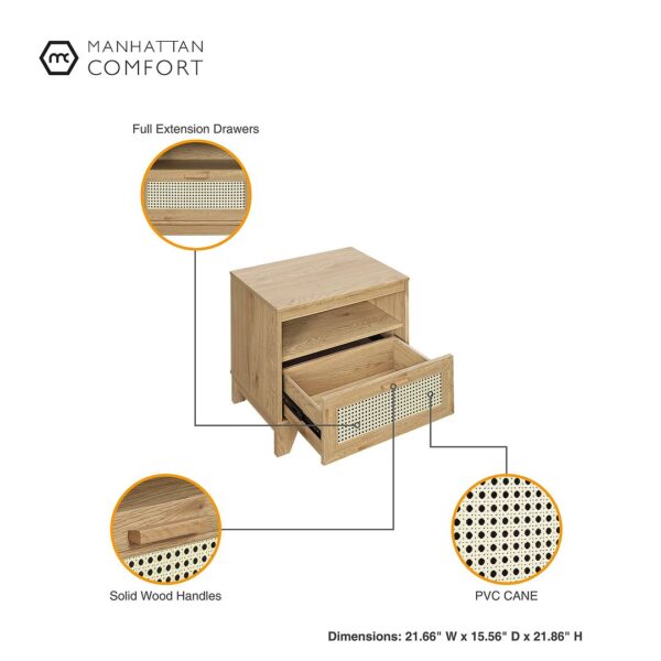 Manhattan Comfort Sheridan Modern Cane Nightstand in Nature