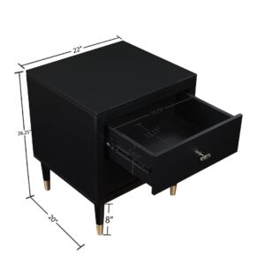 Manhattan Comfort Stanton Modern Nightstand with 2 Full Extension Drawers and Solid Wood Legs in Black