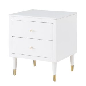 Manhattan Comfort Stanton Modern Nightstand with 2 Full Extension Drawers and Solid Wood Legs in White