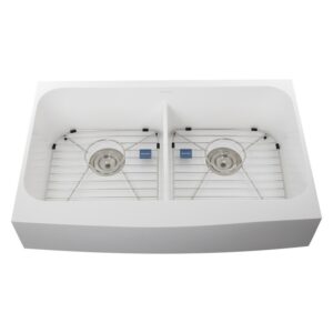 Nantucket Sinks NS-GSEZA32D Retrofit 31 Inch Glacierstone Double Bowl EZ Apron Kitchen Sink in White