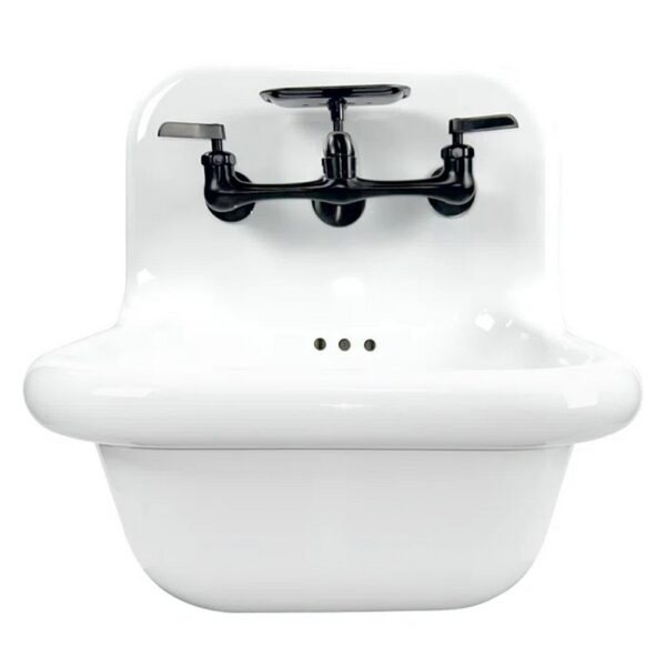 Nantucket Sinks NS-VC16-WW-CT Victorian 16 1/2 Inch Fireclay Wall Mount Bathroom Sink in White with Faucet and Drain