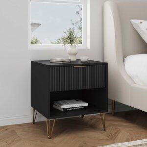 Manhattan Comfort DUMBO 1.0 Modern Nightstand with 1 Drawer and Metal Feet in Black