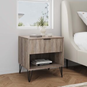 Manhattan Comfort DUMBO 1.0 Modern Nightstand with 1 Drawer and Metal Feet in Rustic Grey