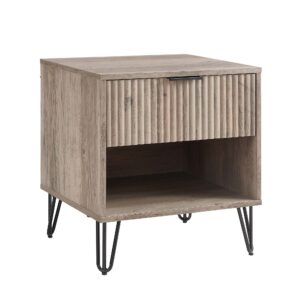 Manhattan Comfort DUMBO 1.0 Modern Nightstand with 1 Drawer and Metal Feet in Rustic Grey