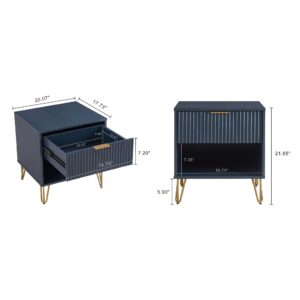 Manhattan Comfort DUMBO 1.0 Modern Nightstand with 1 Drawer and Metal Feet in Midnight Blue