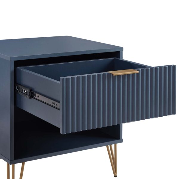 Manhattan Comfort DUMBO 1.0 Modern Nightstand with 1 Drawer and Metal Feet in Midnight Blue