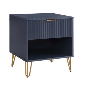 Manhattan Comfort DUMBO 1.0 Modern Nightstand with 1 Drawer and Metal Feet in Midnight Blue