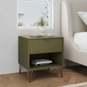 Manhattan Comfort DUMBO 1.0 Modern Nightstand with 1 Drawer and Metal Feet in Olive Green