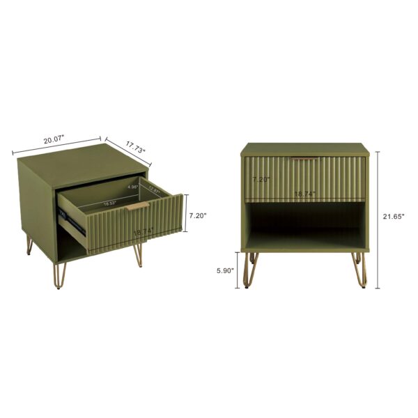 Manhattan Comfort DUMBO 1.0 Modern Nightstand with 1 Drawer and Metal Feet in Olive Green